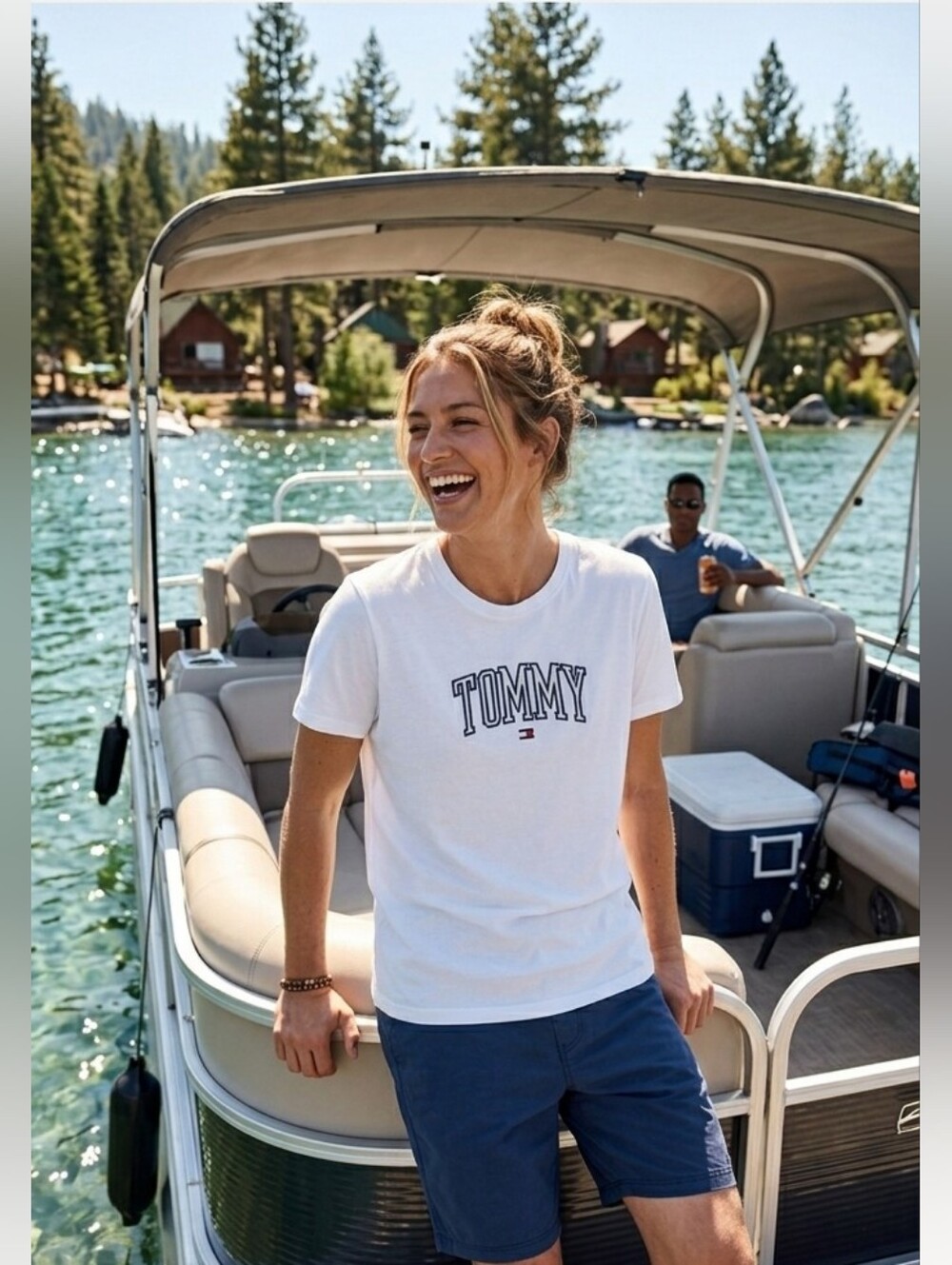 Tommy Hilfiger White Tee with Navy Embroidered 'TOMMY'
